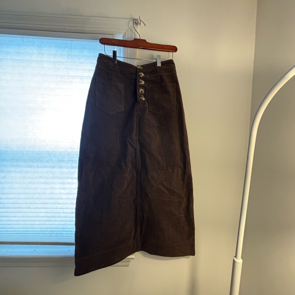 Elegant Dark Brown Maxi Skirt with Button Detail